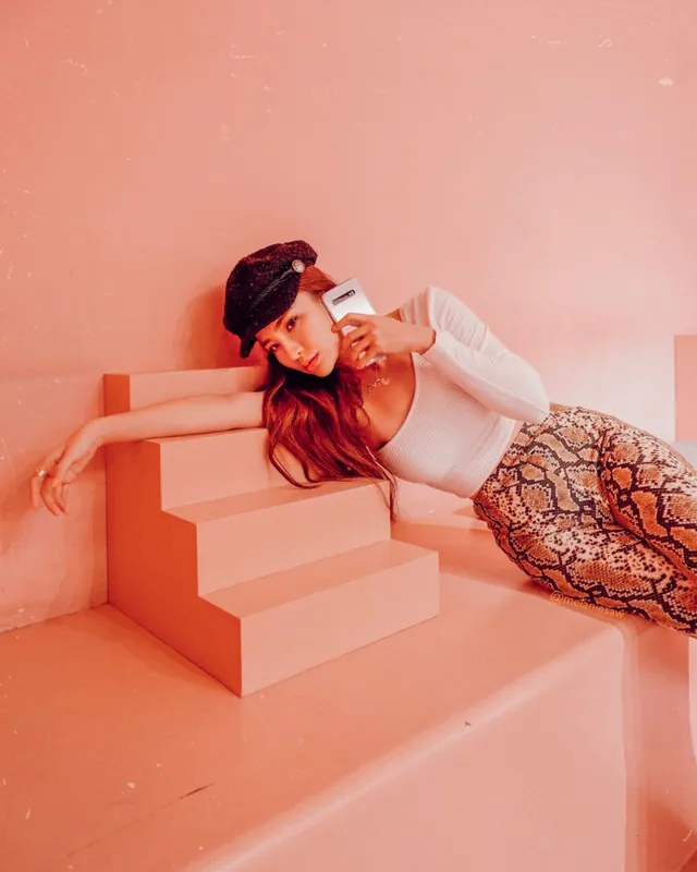 Creator lifestyle portrait with pastel styling